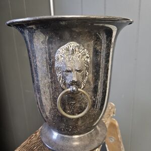 Silver Lion Head Decorative Vase Wine Chiller Vintage